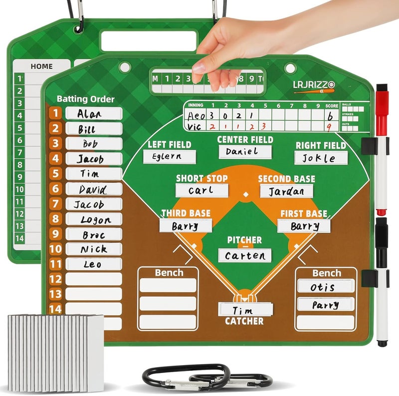 lrjrizzo Magnetic Baseball Lineup Board，Baseball Lineup Cards Baseball Lineup Board for Dugout Baseball Clipboard for Coaches Softball Lineup Cards Marker Boards Baseball Coaching Accessories (Brown) - Image 1